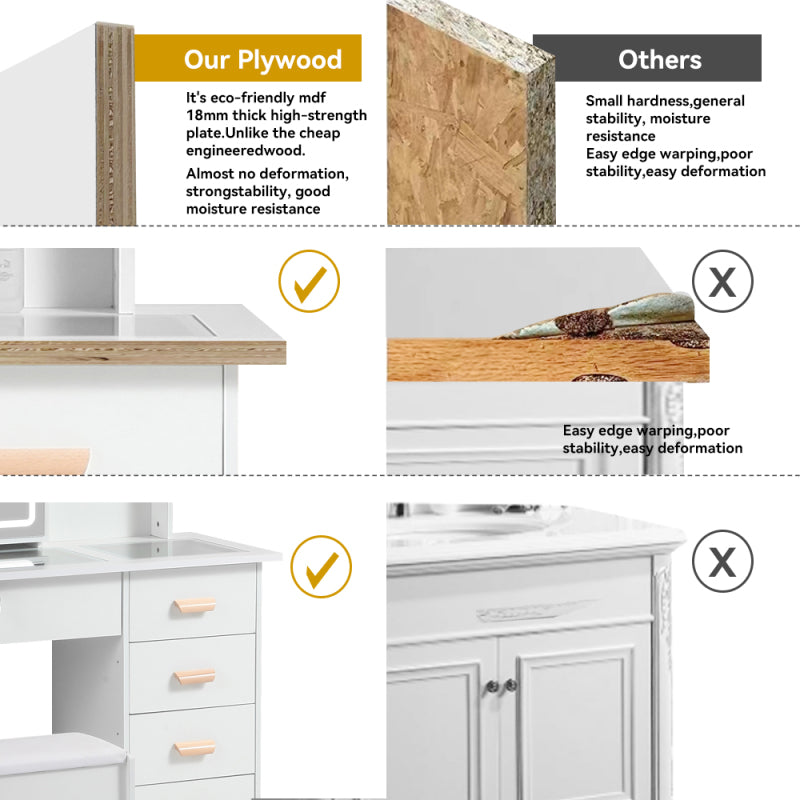 Modern Bedroom Vanity with Smart LED Mirror & Drawers