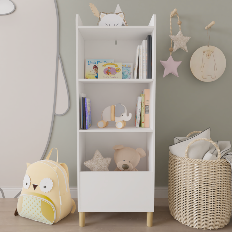 Modern 4-Tier Kids Bookcase for Playroom with Toy Storage