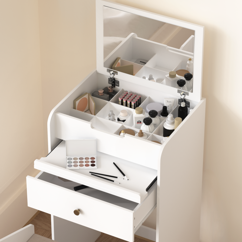 Compact Modern White Vanity Desk, Mirror & Chair for Bedroom