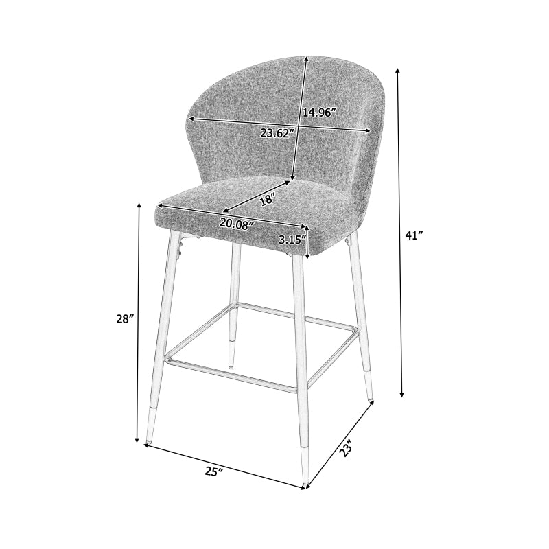 Jacquard Counter Stools for Kitchen, Metal Footrest, 2-Pack