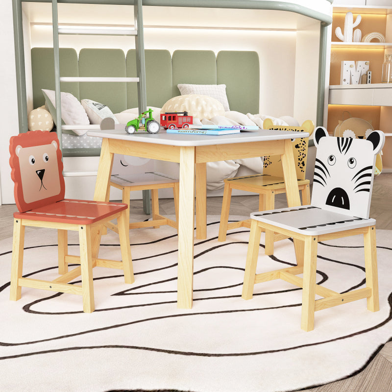 Playful Playroom Kids Table & 4 Animal Chairs, Spacious Top