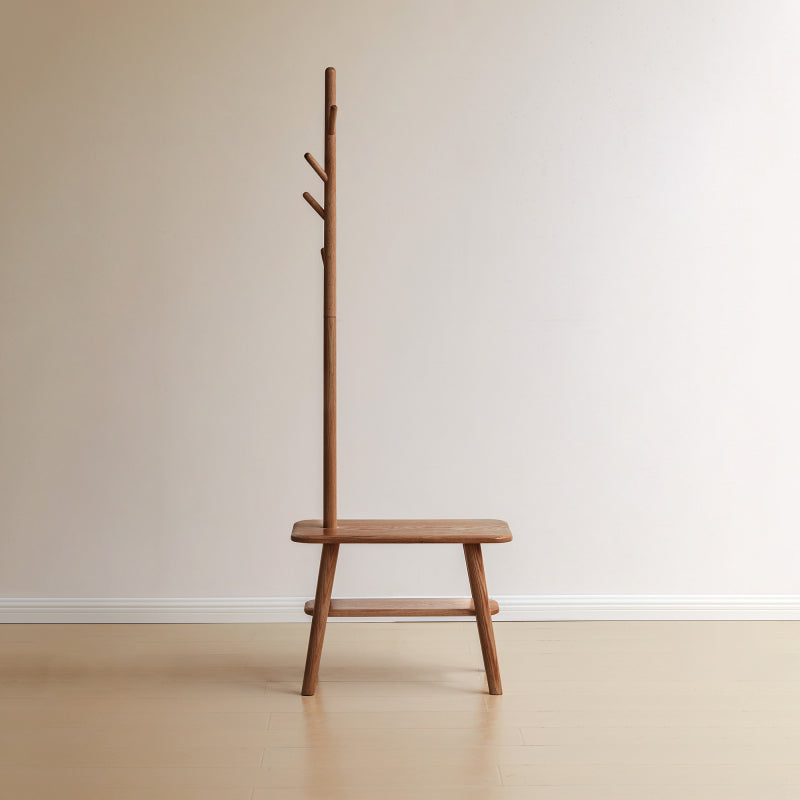 Walnut Solid Wood Entryway Shoe Bench with Cushioned Seat