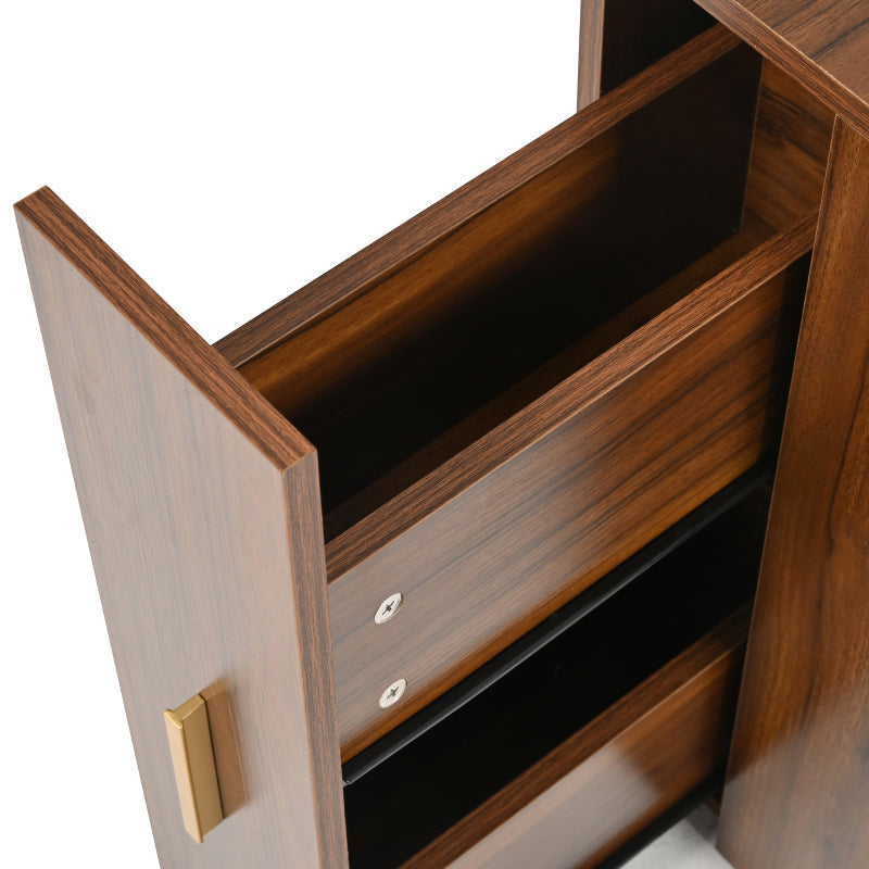 Modern Walnut Corner Vanity Set for Small Spaces, LED Mirror