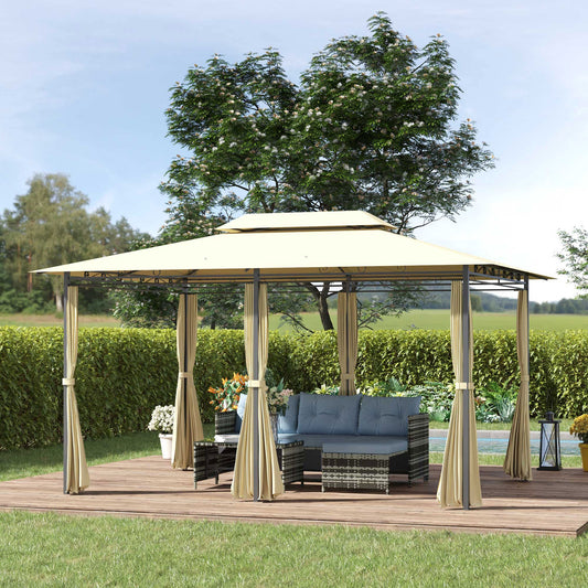 Outsunny 10x13 Cream Gazebo for Patio Vented Roof & Curtains
