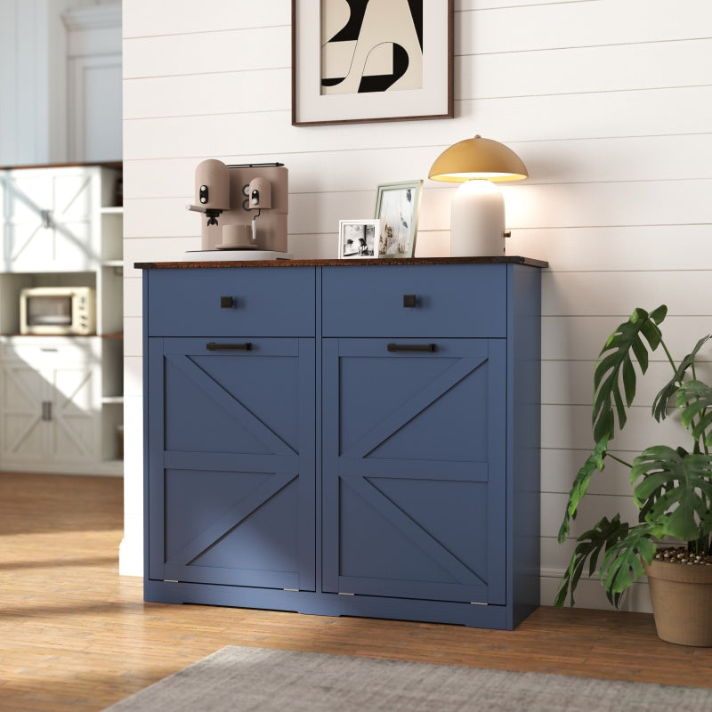 Farmhouse Barn-Door Double Tilt-Out Kitchen Trash Cabinet