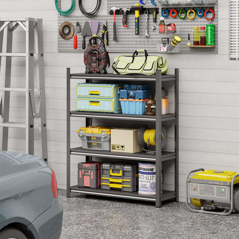 Industrial 4-Tier Metal Rack for Home & Garage, Adjustable