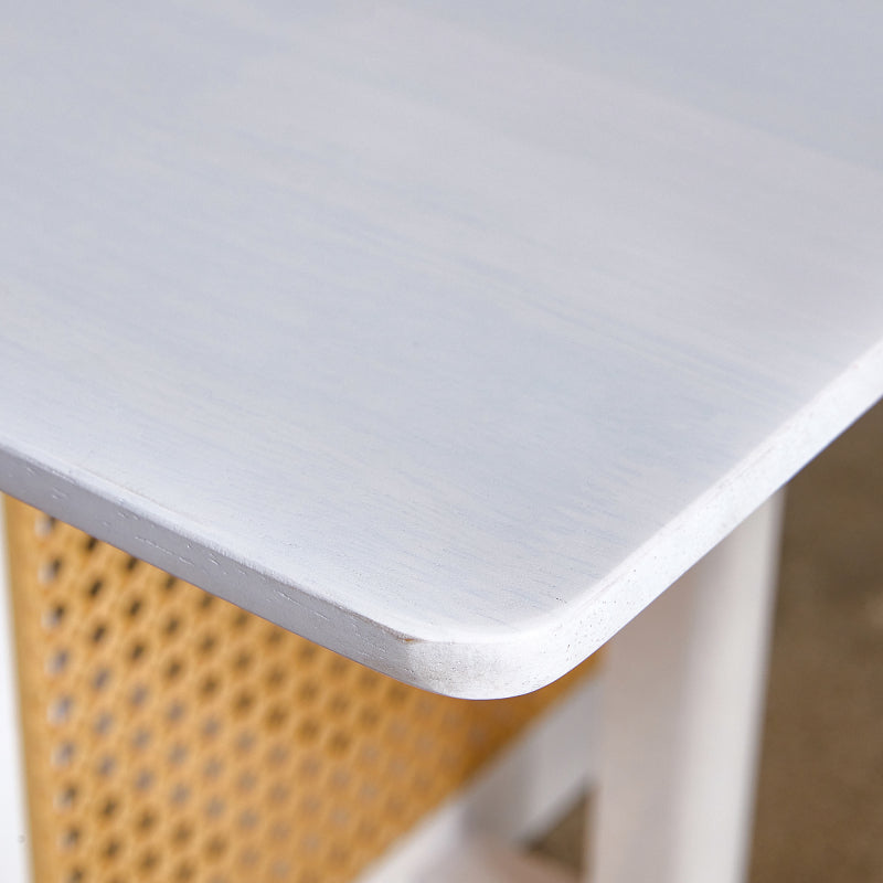 Asian-Style White Solid Wood Coffee Table, Faux Rattan Legs