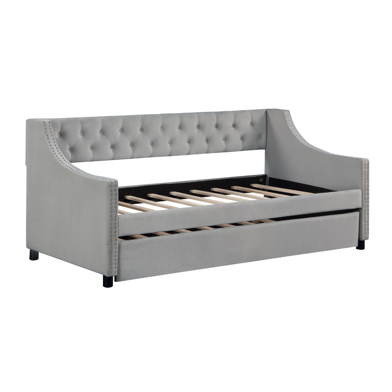 Classic Tufted Daybed w/ Trundle for Guest Room, Full, Beige