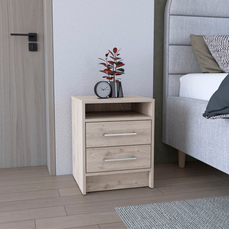 Eter Modern Bedside Table with 2 Drawers, Smokey Oak/White