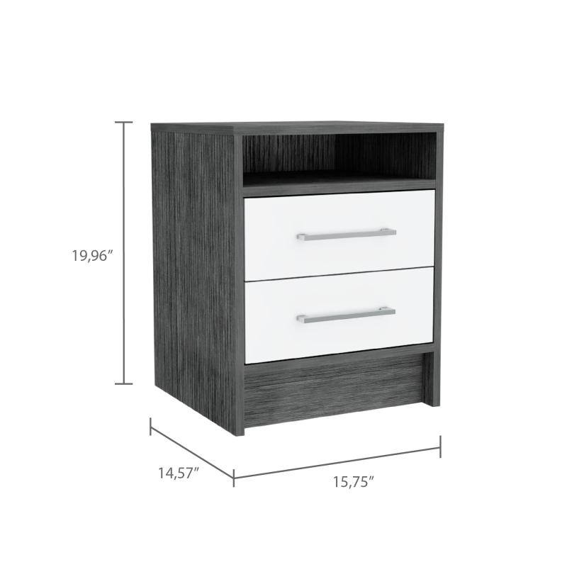 Eter Modern Bedside Table with 2 Drawers, Smokey Oak/White