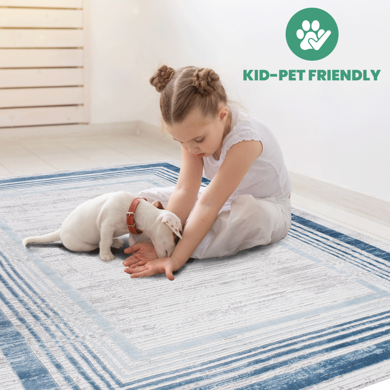 NAAR MARFI Bordered Doormat for Entryway, 2x3 Blue/Ivory