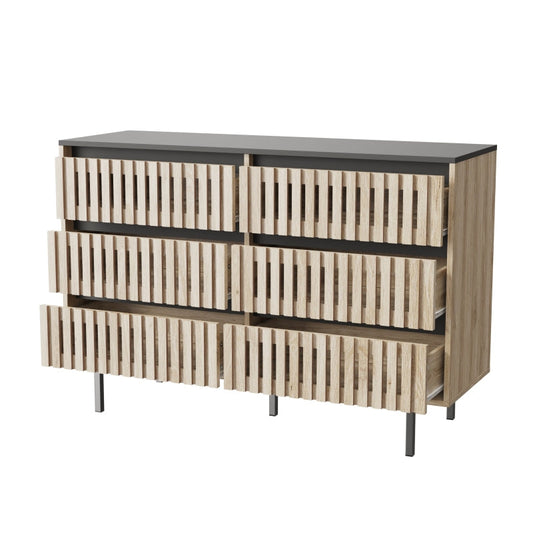Modern Fluted 6-Drawer Bedroom Dresser, Two-Tone Design