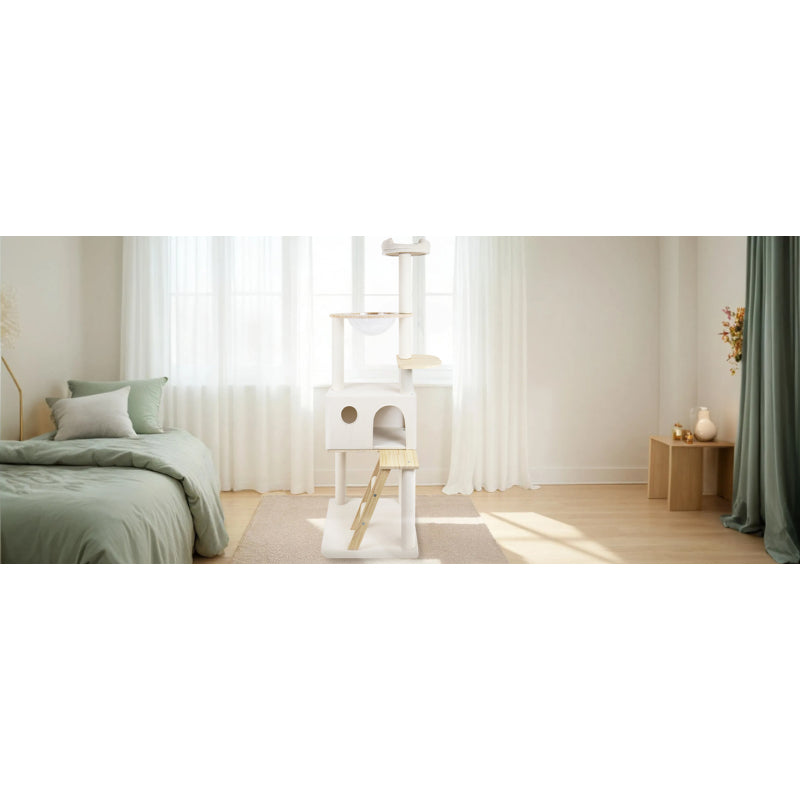 Tall Modern Wooden Indoor Cat Tree with Clear Capsule Perch