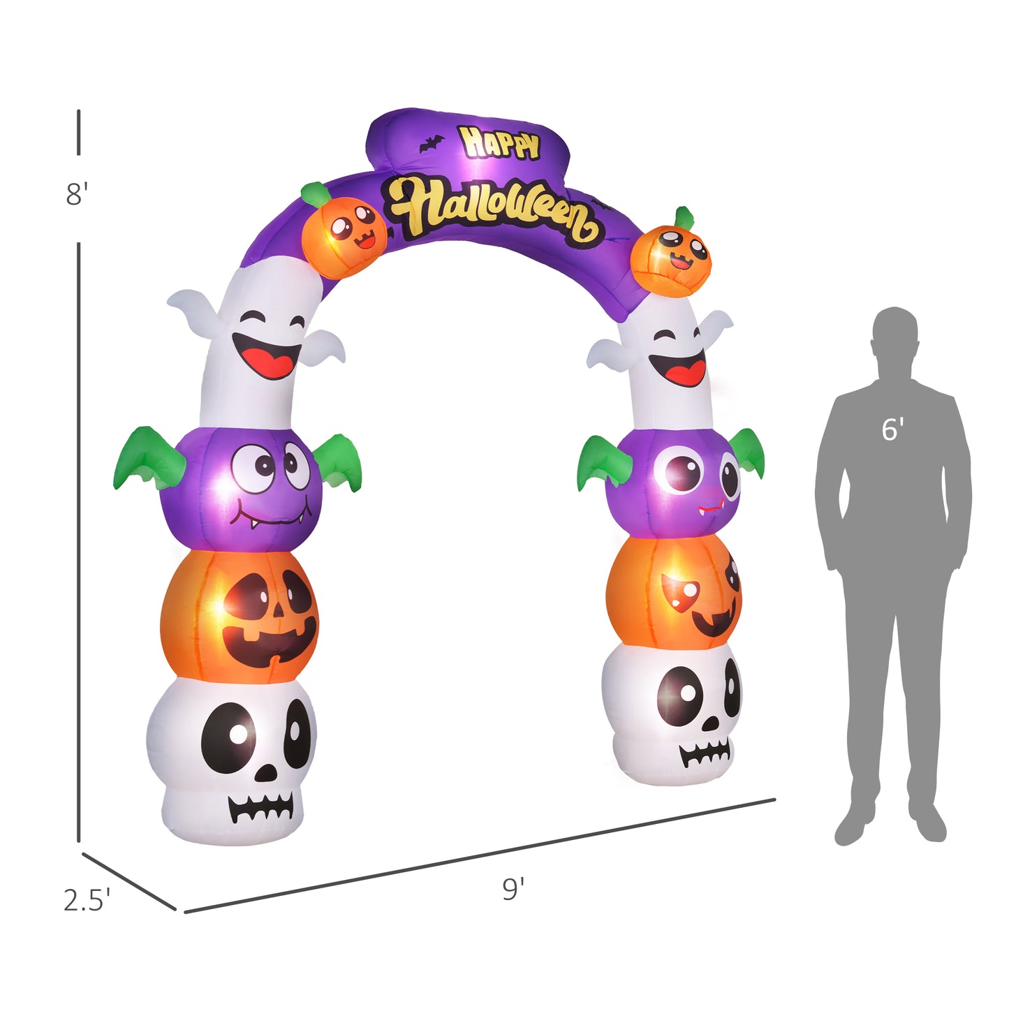 Outsunny Halloween Inflatable Yard Arch 8ft Pumpkins & Bats