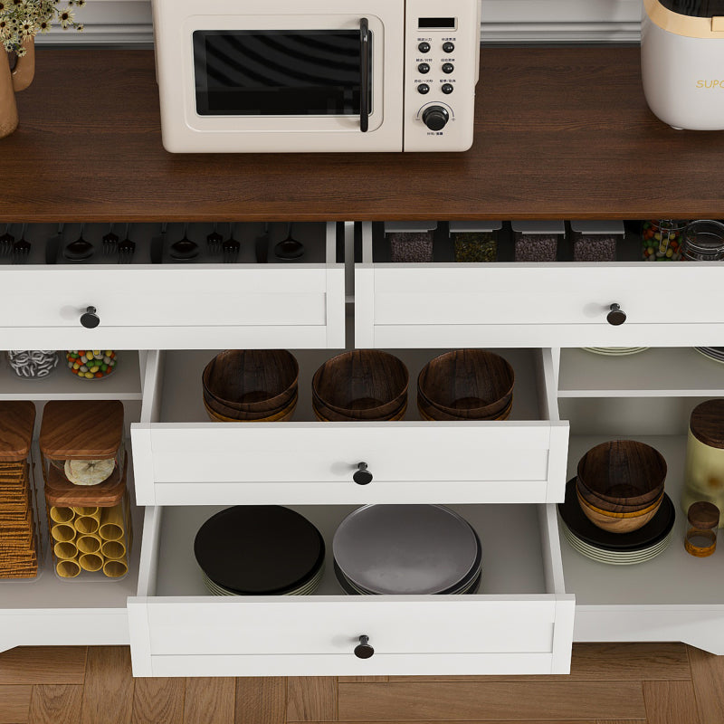 Farmhouse Dining Sideboard with Wood Top & Adjustable Shelf