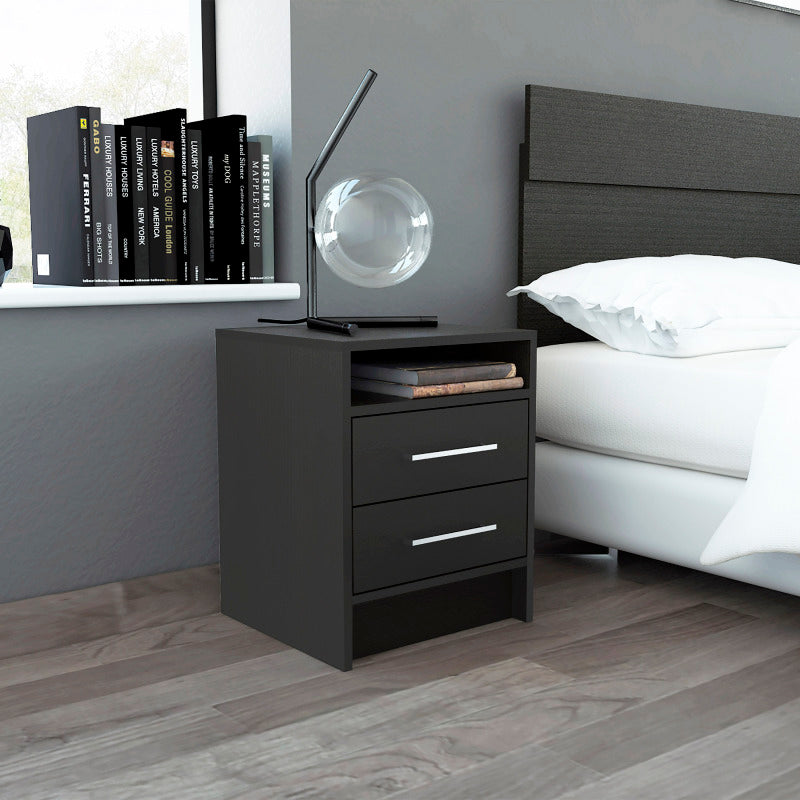 Eter Modern Bedside Table with 2 Drawers, Smokey Oak/White