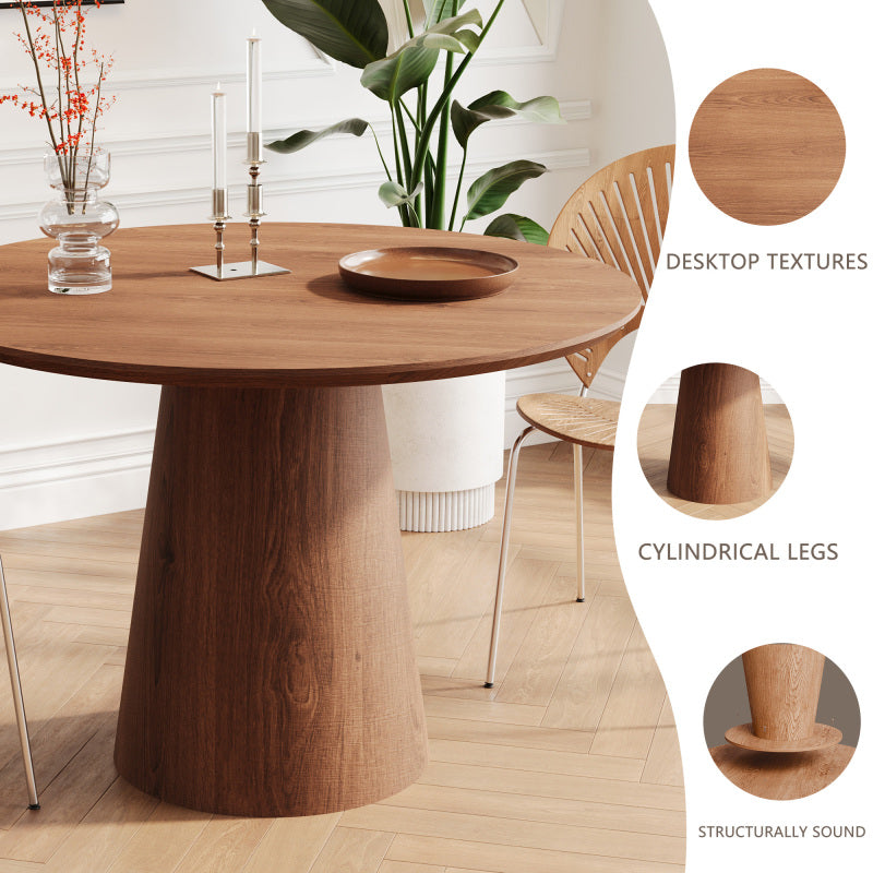 Modern Minimalist 43-inch Round Dining Table, Natural Wood