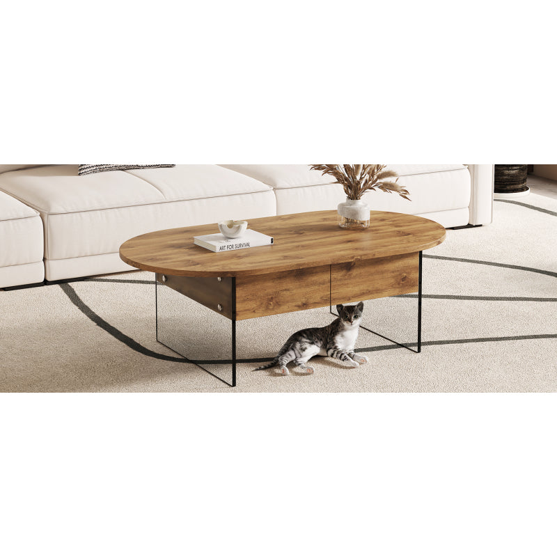 Natural Oval Coffee Table, Living Room, Glass Sides, Drawers