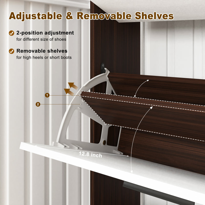 Modern Slim White Shoe Cabinet for Entryway, 3 Flip Drawers