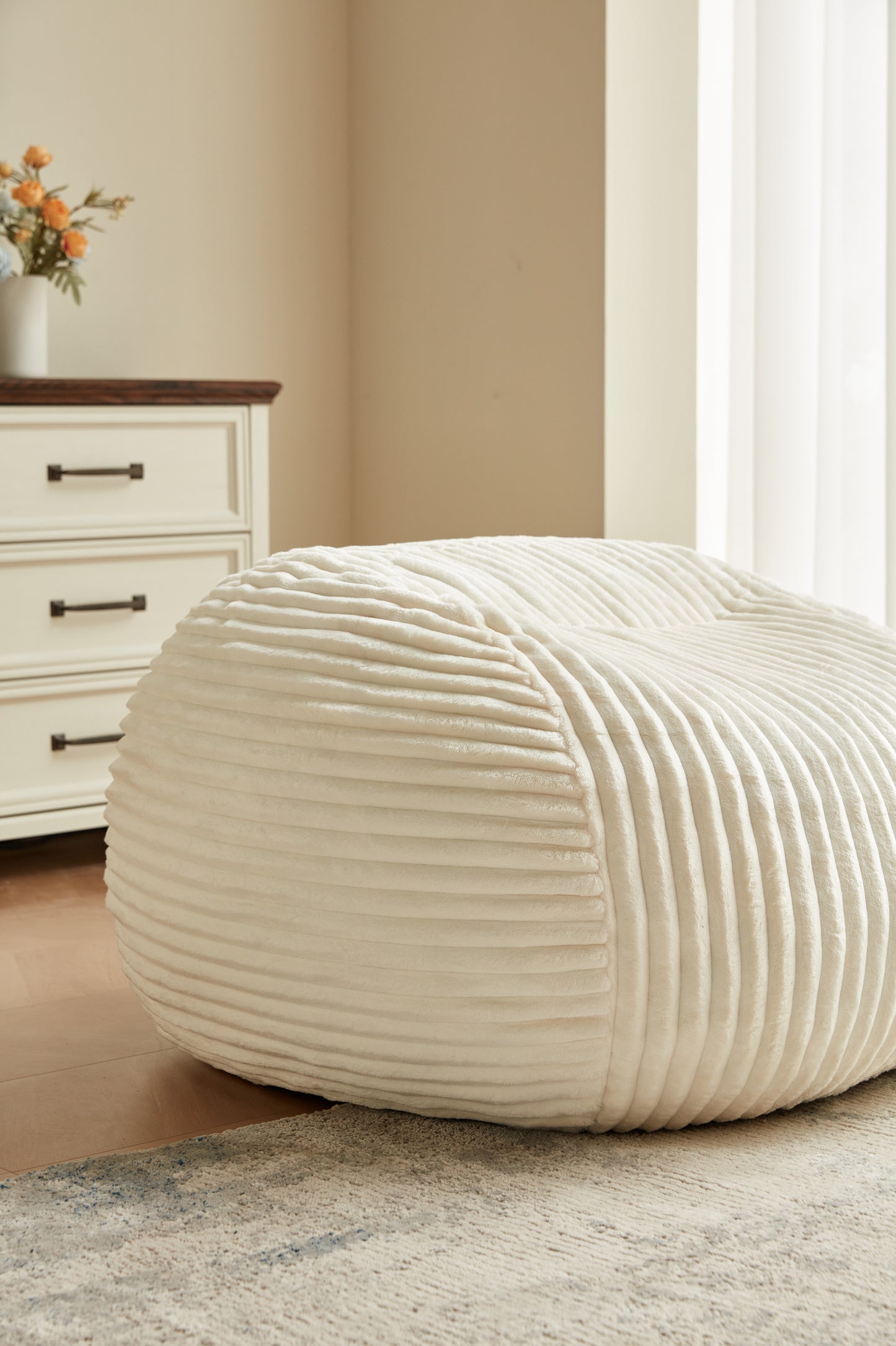 4FT Memory Foam Bean Bag Chair for Adults/Teens, Bean Bag Sofa with Fluffy Removable Cover, for Living Room Bedroom, Off white