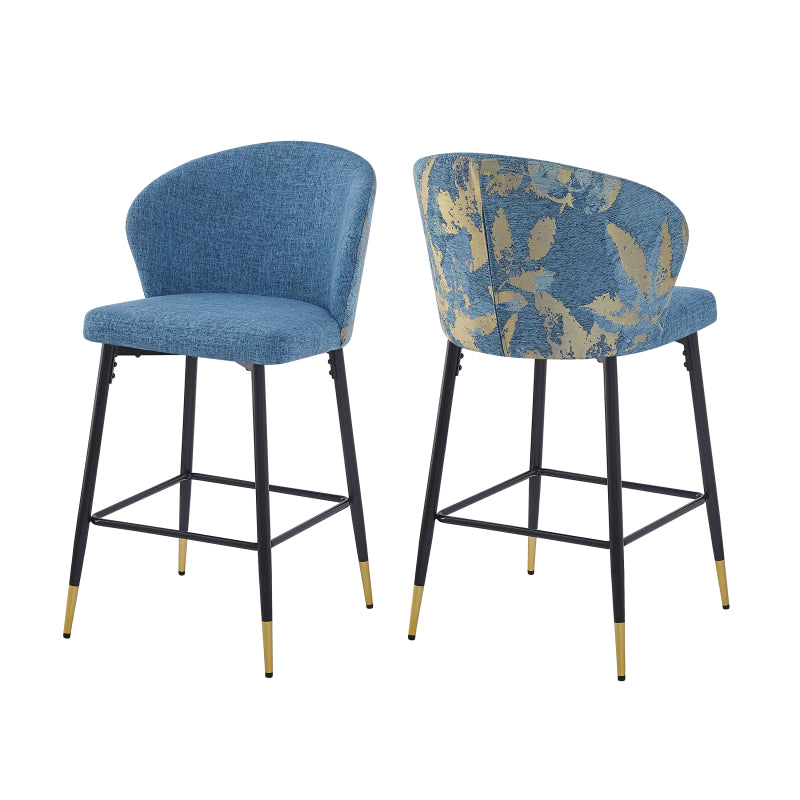 Jacquard Counter Stools for Kitchen, Metal Footrest, 2-Pack