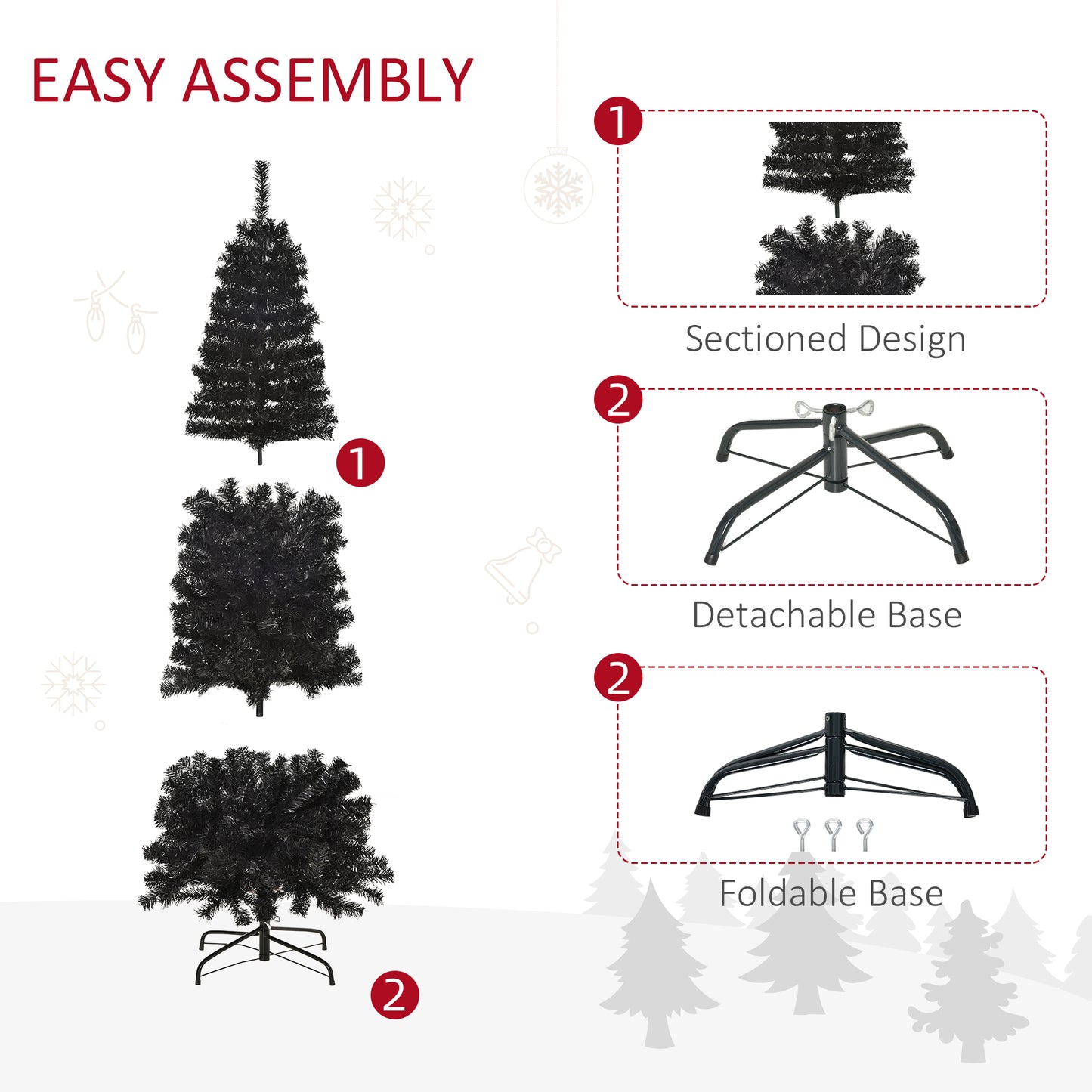 HOMCOM Slim Black Pencil Christmas Tree for Home, 7 ft