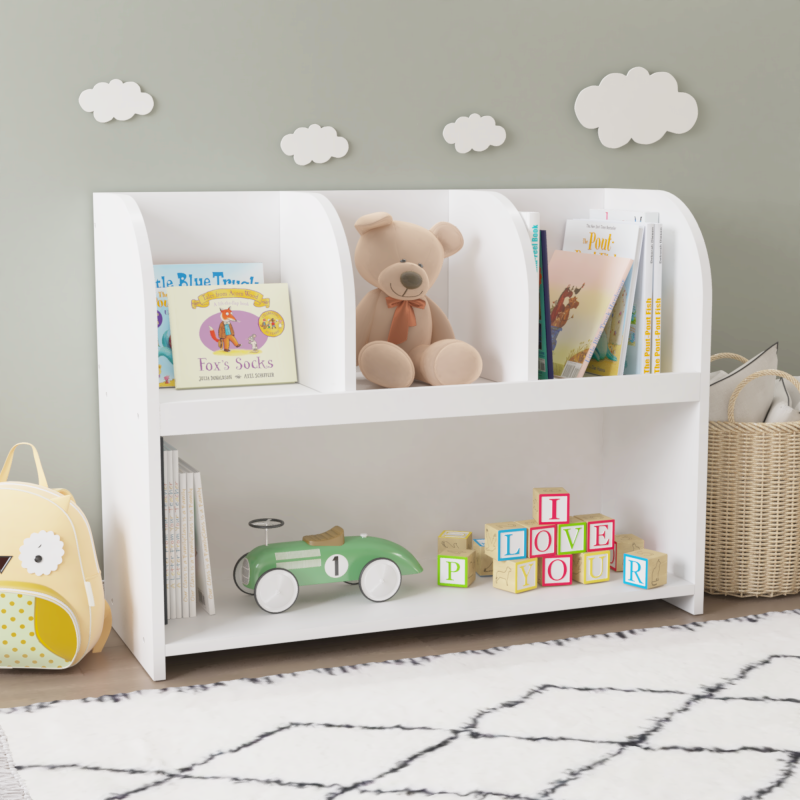 Modern Kids Bookcase for Nursery & Playroom with 4 Cubbies