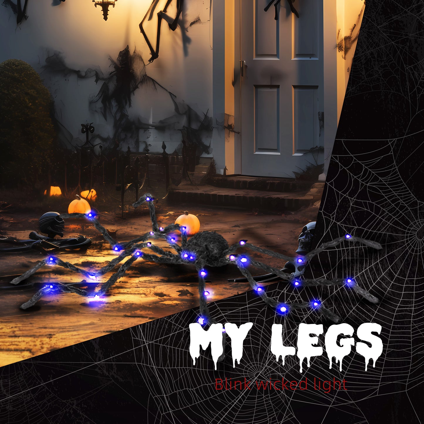 HOMCOM Oversized Halloween Spider, Outdoor LED Bendable Legs