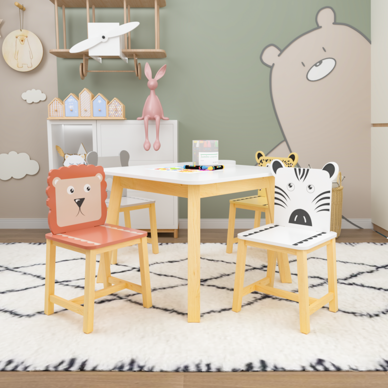 Playful Playroom Kids Table & 4 Animal Chairs, Spacious Top