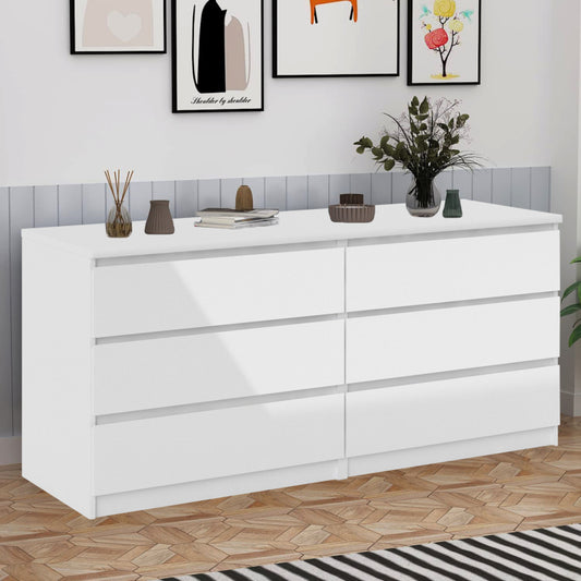 Modern 6-Drawer Double Dresser for Bedroom, Sleek White