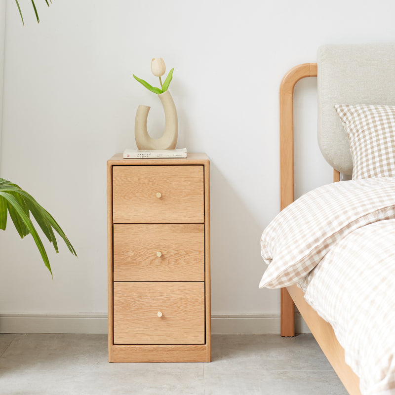 Solid Oak Corner Nightstand for Bedroom with Storage