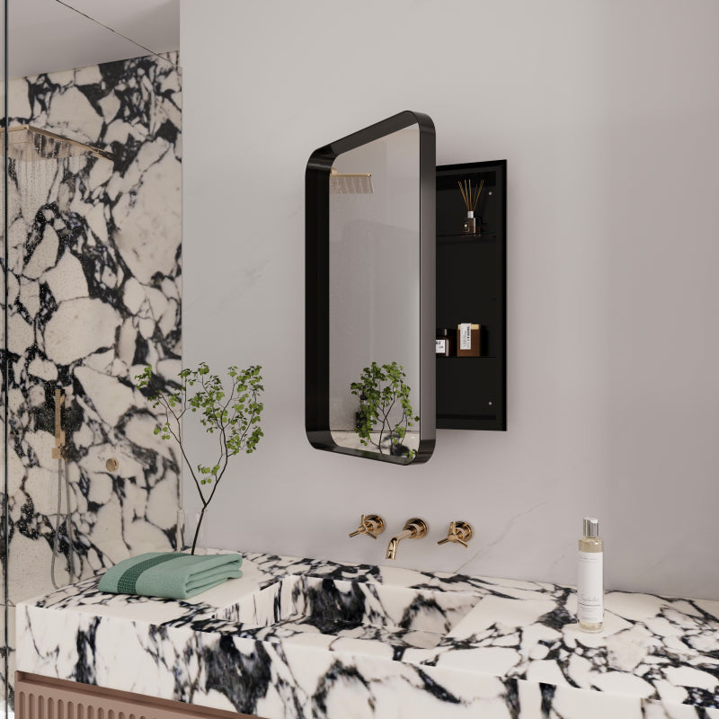 Black Metal Bathroom Medicine Cabinet, Adjustable Shelves