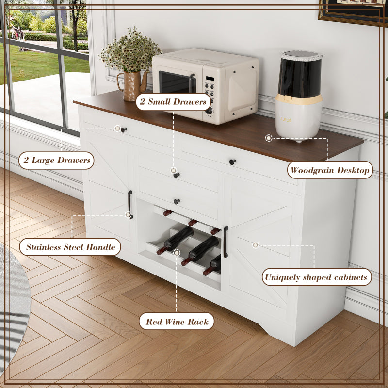 Farmhouse Dining Sideboard with Wood Top & Adjustable Shelf