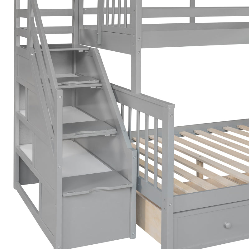 Modern L-Shaped Twin/Full Kids' Bunk with Stairs & Drawers