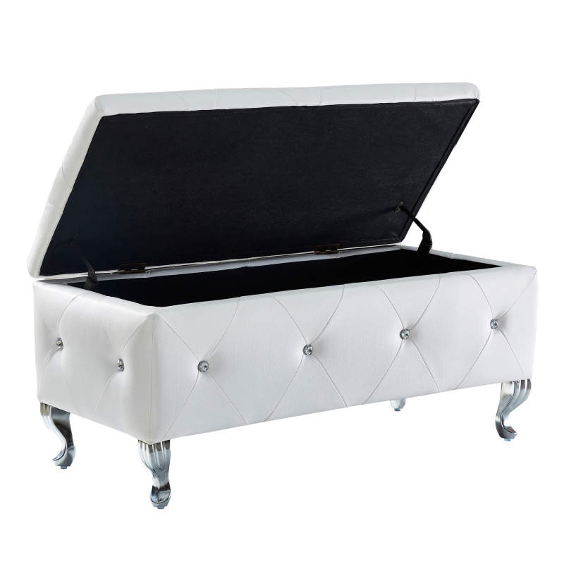 Glam Storage Ottoman Bench for End of Bed, Crystal-Tufted