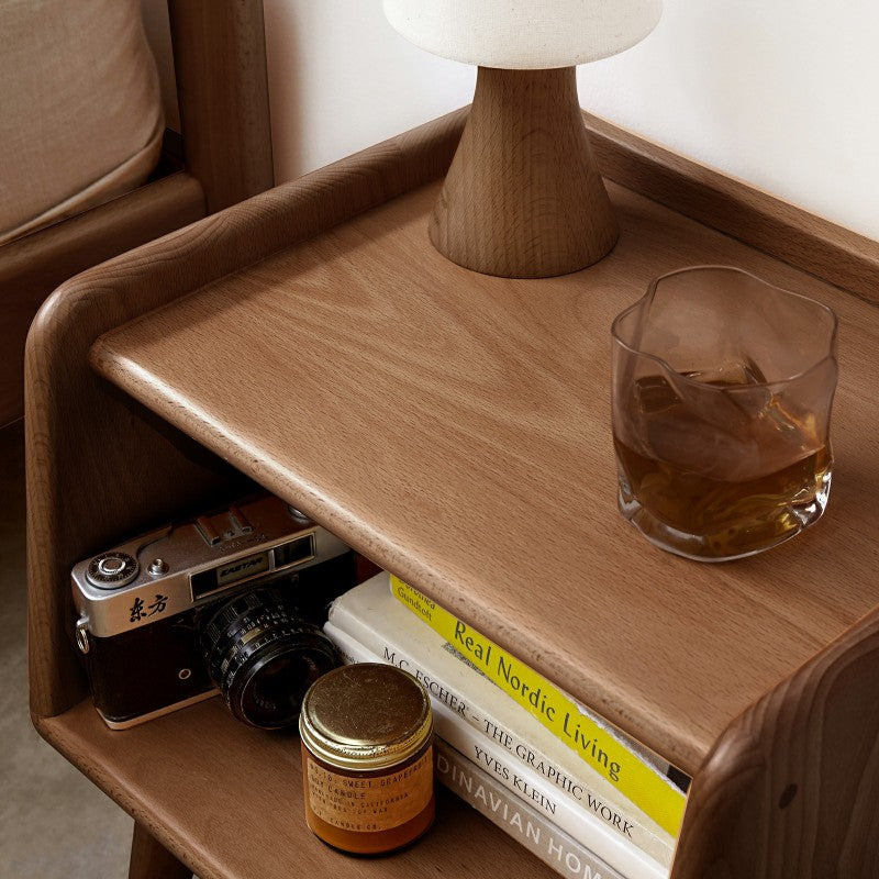 Nordic Solid Beech Nightstand, Compact Bedroom Storage