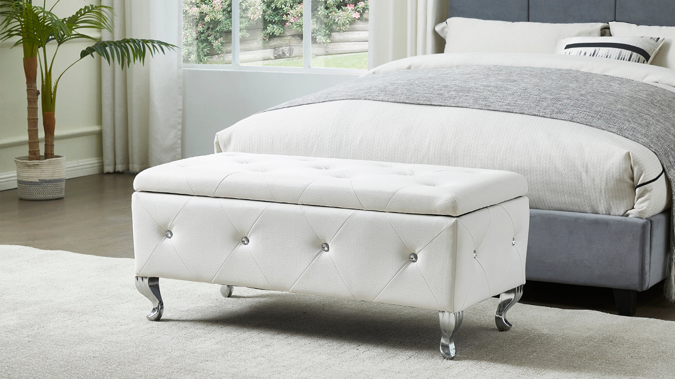Glam Storage Ottoman Bench for End of Bed, Crystal-Tufted