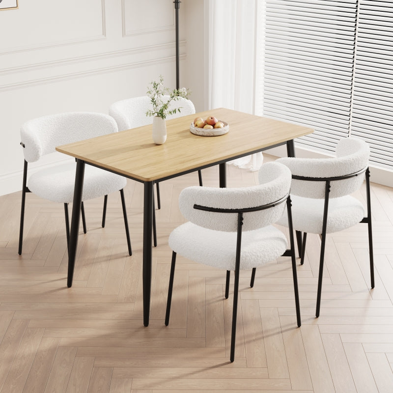 Modern Minimalist Dining Table for Kitchen, Black Metal Legs