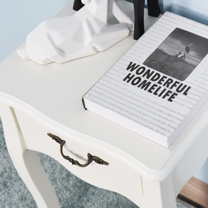 Classic White Living Room Side Table with Drawer