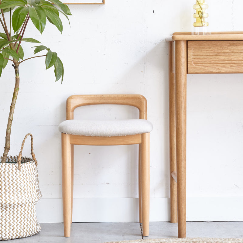 Natural Solid Beech Wood Vanity Stool for Bedroom & Dining