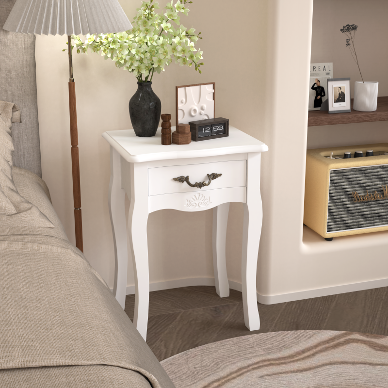 Classic White Living Room Side Table with Drawer