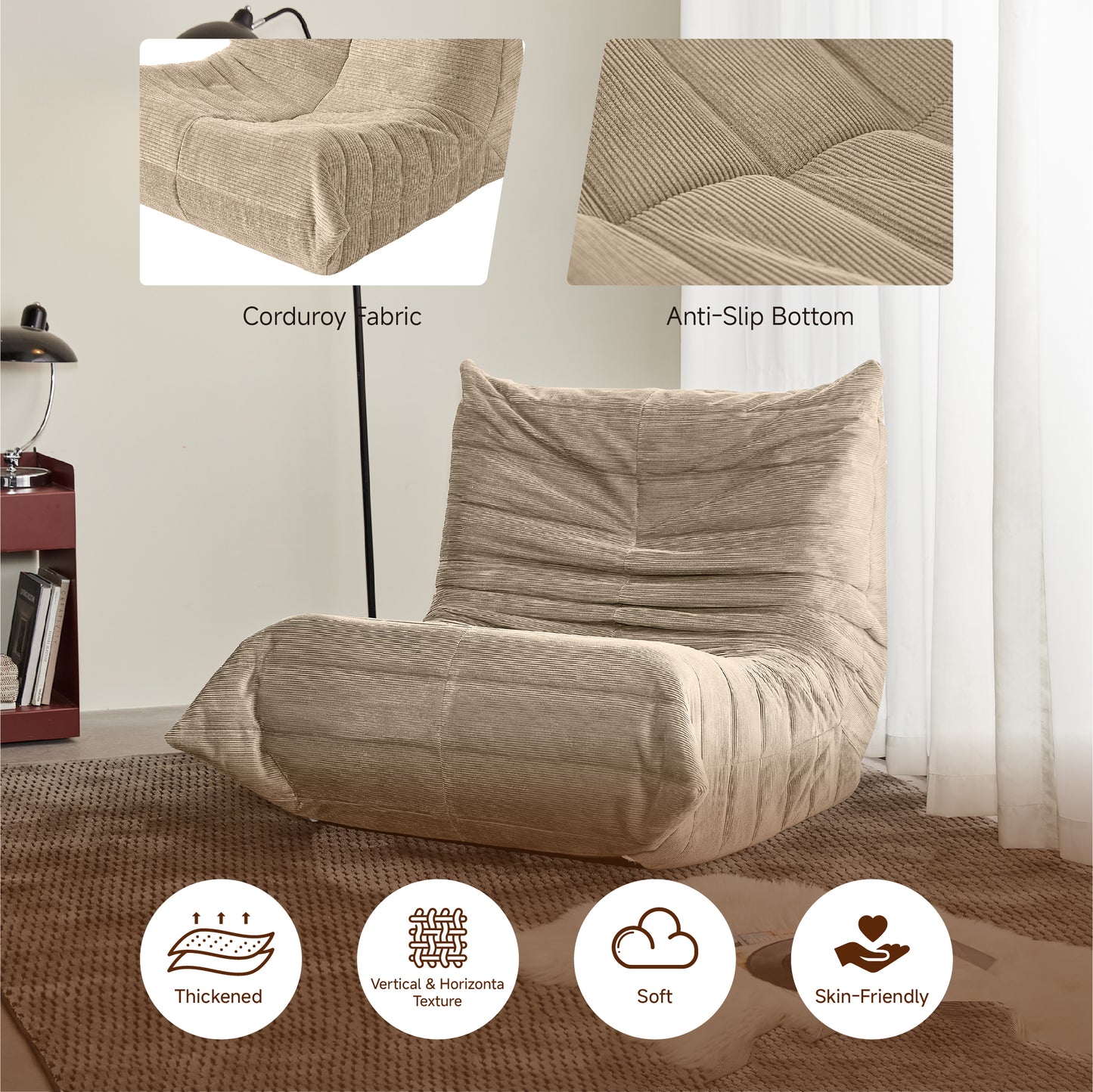 Bean Bag Chairs for Adults, BeanBag Reading Chair Memory Foam Couch, Floor Chair Soft Teddy Material, Comfy Reading Nook Chairs for Bedroom Living Room Office
