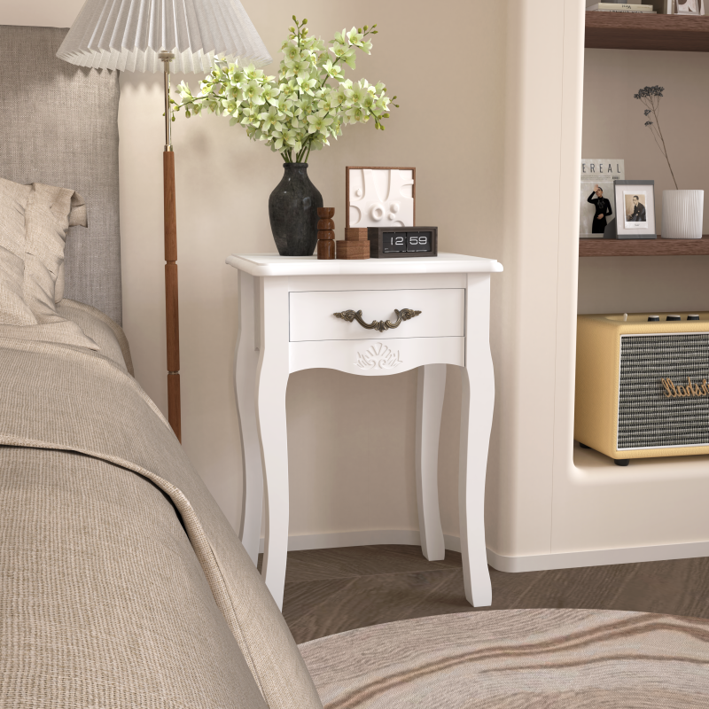 Classic White Living Room Side Table with Drawer