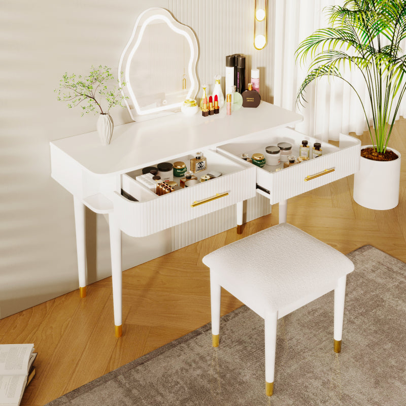 Modern Vanity Set for Bedroom with Touch LED Mirror, 2 Drawers