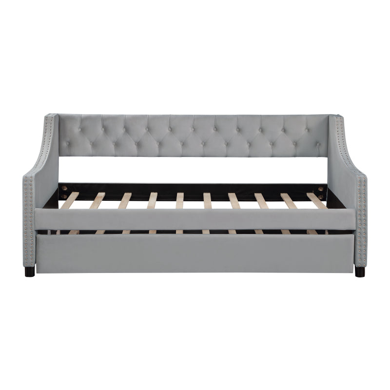 Classic Tufted Daybed w/ Trundle for Guest Room, Full, Beige