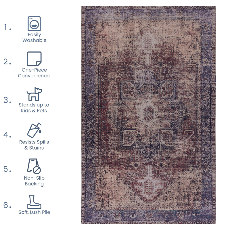 NAAR MAVAL Modern Burgundy Entryway Doormat, Washable