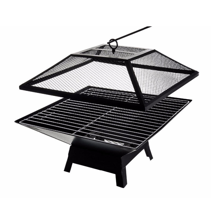 Compact Square Fire Pit for Backyard BBQs, Portable