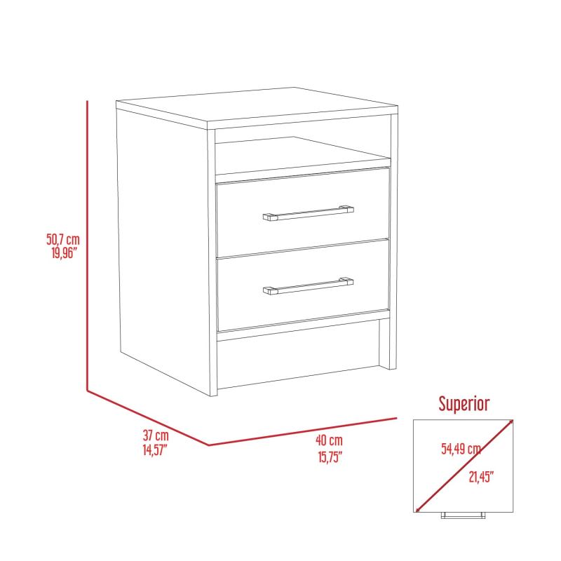 Eter Modern Bedside Table with 2 Drawers, Smokey Oak/White