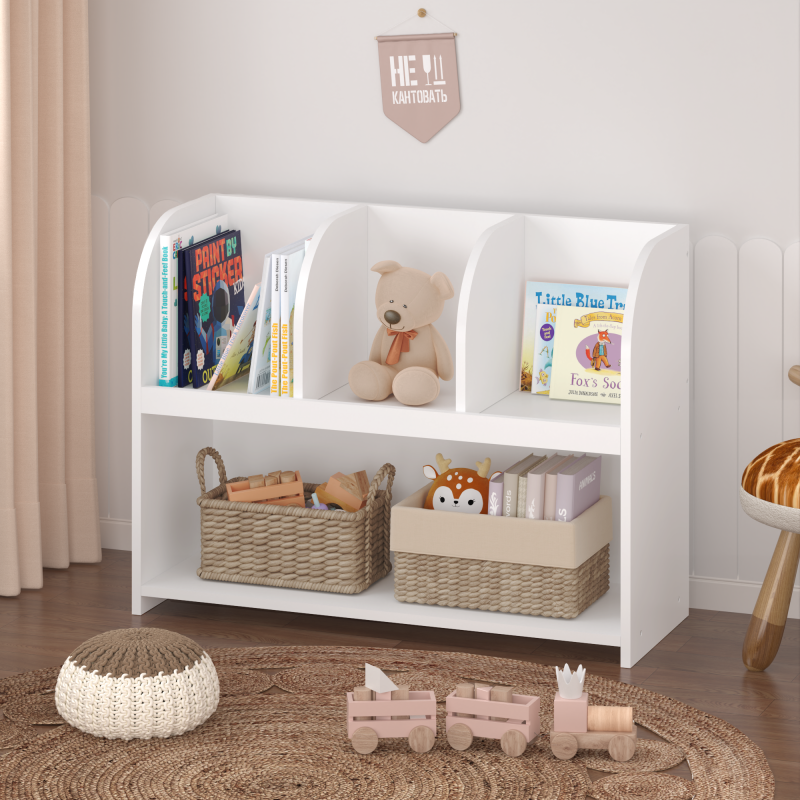 Modern Kids Bookcase for Nursery & Playroom with 4 Cubbies