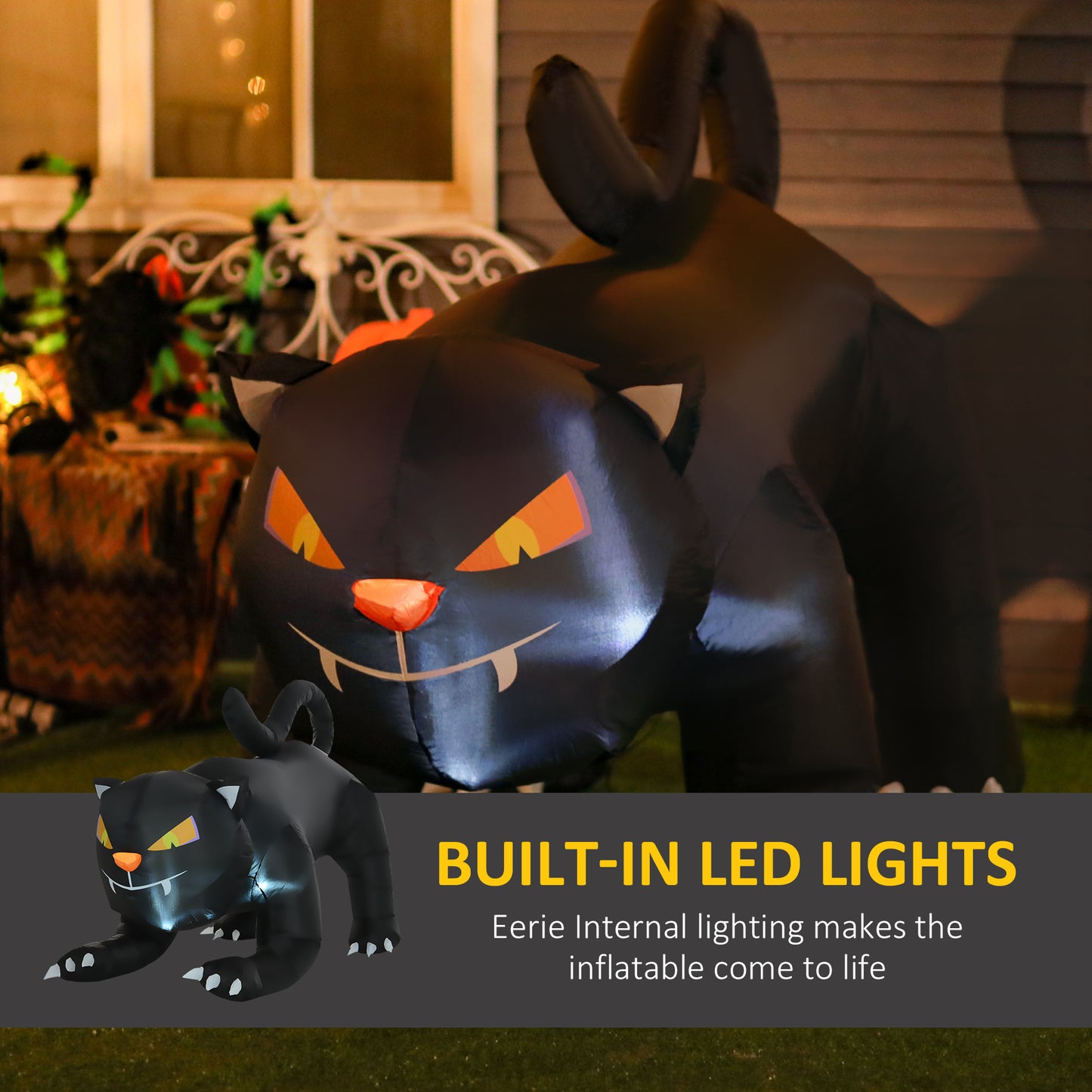 HOMCOM 6.2-Ft Halloween Black Cat Yard Inflatable, LED-Lit